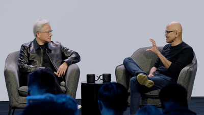 Jensen Huang remembers Windows early days, crediting Microsoft, says that 'Nvidia was founded because of Windows'; CEO Satya Nadella jokes: If you could just do a little transfer of...