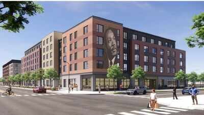 Rendering of LeClaire Courts north buildingPhoto by: SCB Chicago demolished LeClaire Courts in 2011 and left much of its 32-acre site vacant; 15 years later, a $127 million first phase is set to bring 183 homes as part of a plan for up to 700 units