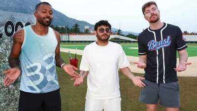Hardik Pandya, CarryMinati and MrBeast (Image credit: Instagram) Hardik Pandya's famous World Cup celebration returns, this time with MrBeast and CarryMinati