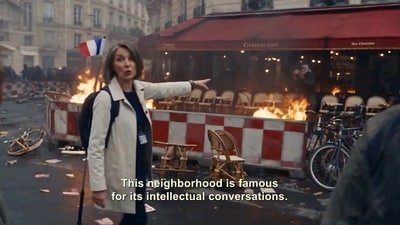 A Dutch filmmaker's AI film shows Paris burning amid protests. (X/@Wytsekoetse) A Dutch filmmaker's AI film shows Paris burning amid protests. (X/@Wytsekoetse)