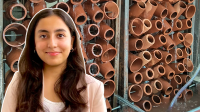 Project Vaayu uses upcycled terracotta kulhads and a water-circulation system to cool classroom air through evaporation. (Photo courtesy: Action For Nature) A 16-year-old Gurugram innovator built low-cost cooling units from upcycled terracotta cups; her Project ‘Vaayu’ designs have lowered classroom temperatures by up to 10°C during heatwaves.