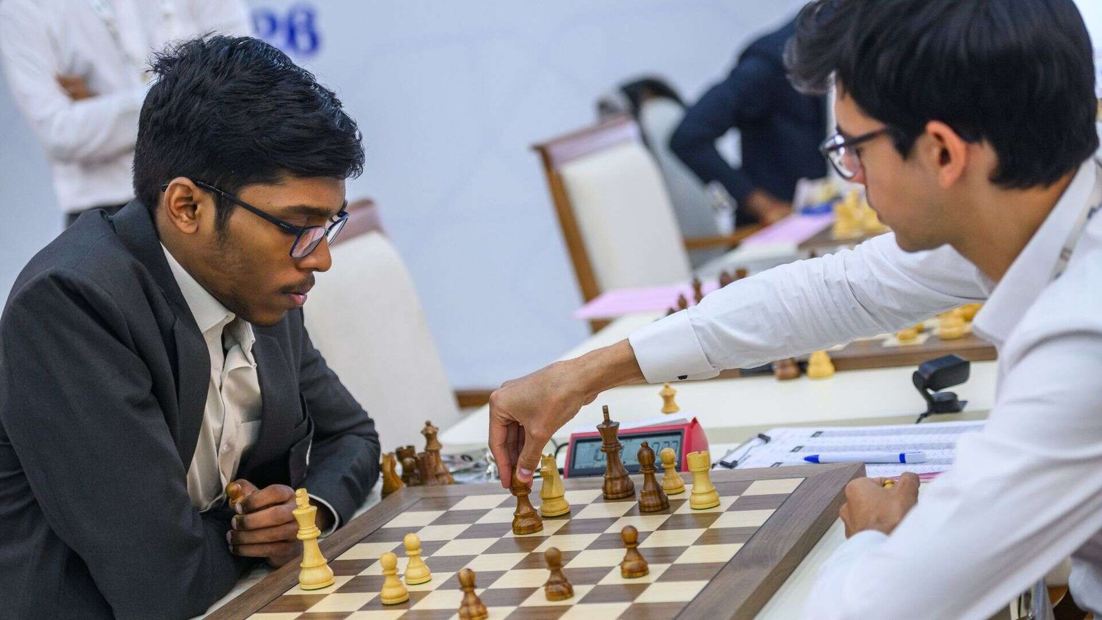 R Praggnanandhaa plays against Anish Giri (Photo by Michal Walusza for FIDE)