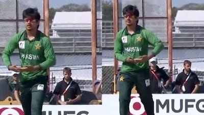 Saim Ayub celebrating after getting the wicket of Vaibhav Sooryavanshi. (Screengrab from Sony Sports Network X)