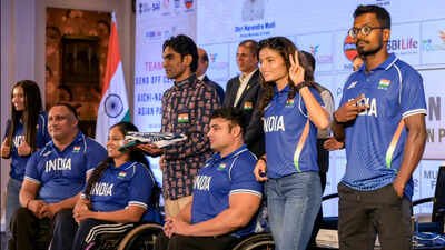 Para-badminton player Pramod Bhagat, para-archer Rakesh Kumar, para table tennis player Bhavina Patel, and others during the send-off ceremony. (PTI Photo) Coach axed after explosive selection row! India name 166 athletes for Asian Para Games 2026