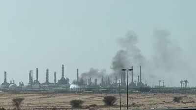 Smoke rises from a fire at the Aramco refinery south of Riyadh (Reuters) Yemeni government strikes Houthis as tensions escalate amid reports of planned Saudi offensive
