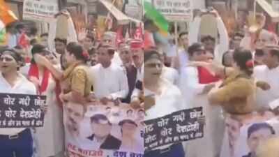Watch: 2 Congress leaders slap each other during ‘vote theft’ protest in Faridabad