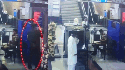 The Central Industrial Security Force (CISF) noticed suspicious behavior and initiated a chase (Visuals credit: X/@CISF) Security scare at Delhi Metro: CISF jawan chases down NRI hiding ‘semi-solid substance’; CCTV captures dramatic pursuit