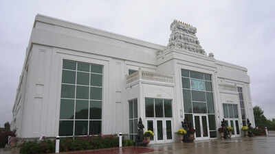 The front of Sri Venkateswara Swami (Balaji) Temple is seen in Aurora, Ill, against which a shooting bid was stopped ‘Ensure safety of Indian nationals’: MEA’s strong message to US after alleged Hindu temple attack plot