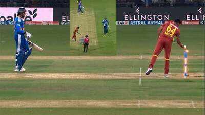 Tilak Varma was involved in an unusual run-out during the third T20I against West Indies (Image credit: Agencies) Never seen before? Tilak Varma's casual approach leads to bizarre run-out - WATCH