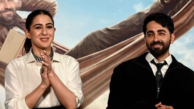 Udta Teer box office collection day 2: Sara Ali Khan and Ayushmann Khurrana at the trailer launch of the film. (Photo by SUJIT JAISWAL / AFP) (AFP) Udta Teer box office collection day 2: Sara Ali Khan and Ayushmann Khurrana at the trailer launch of the film. (Photo by SUJIT JAISWAL / AFP) (AFP)