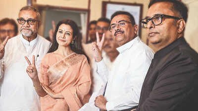 Bengali film actor Koel Mallick with Bengal CM Suvendu Adhikari after filing her nomination for the RS election in Kolkata Rajya Sabha polls: 8 fresh BJP faces for UP, Hardeep Puri among 2 ministers dropped