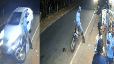 While the man seated on the bike escaped unhurt, the motorcycle was flung into the air and struck another devotee who was having tea nearby. Watch: Car sends bike flying in dramatic crash, but man sitting atop escapes without a scratch